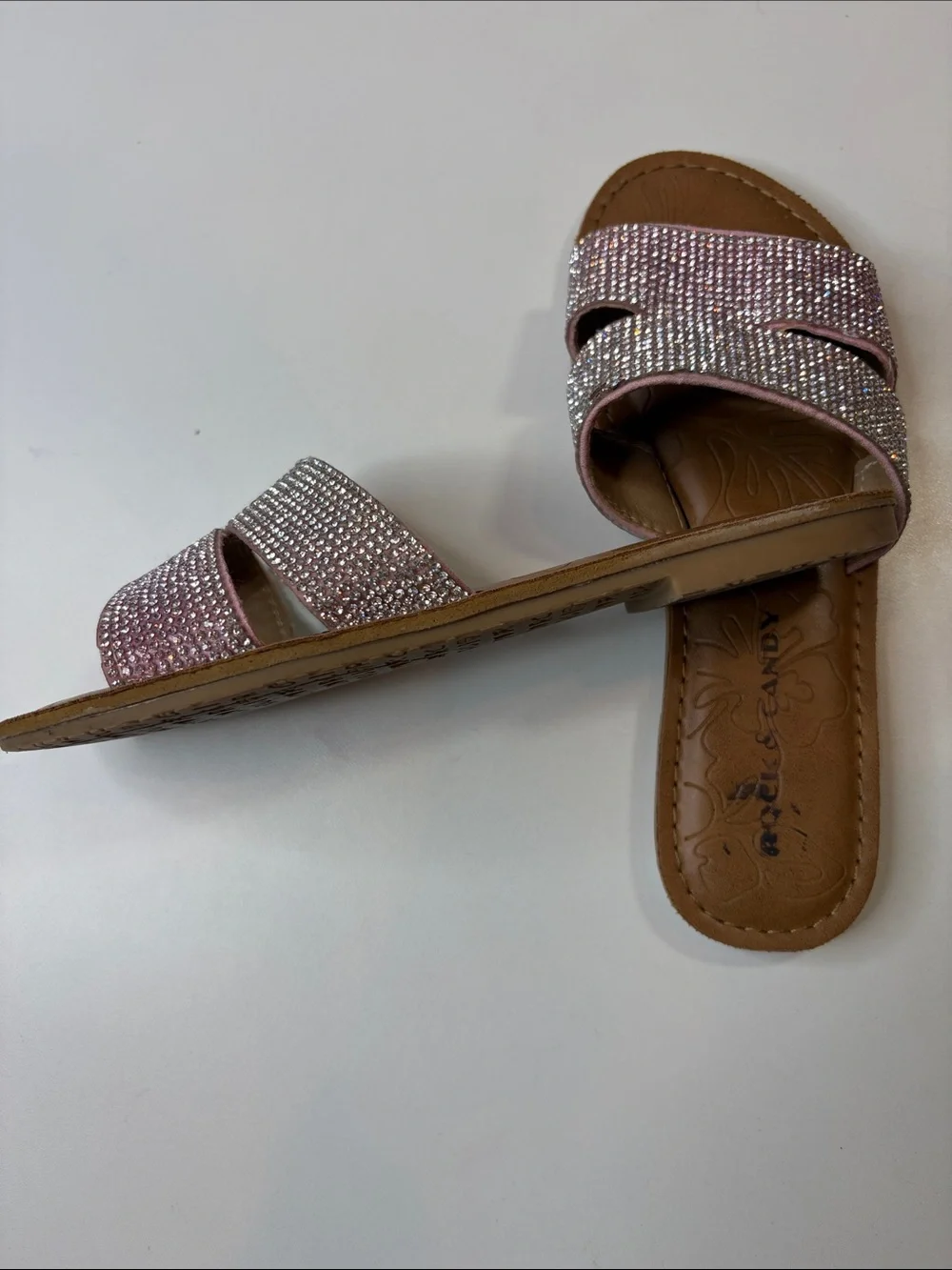 Rock & Candy Girls Size 1 Pink Rhinestone Slide Sandals
